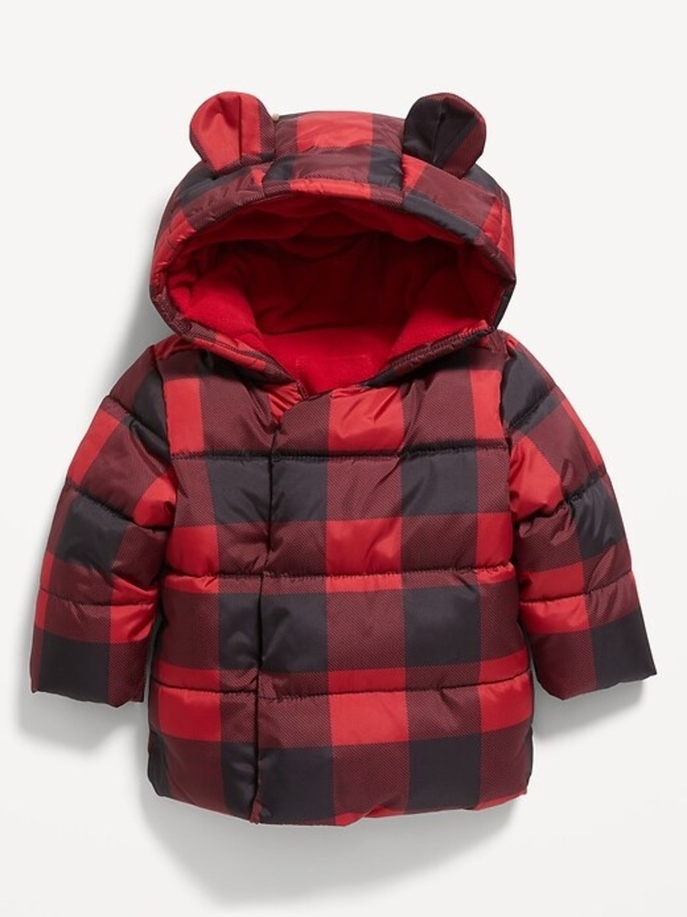 Old Navy Kids Hooded Puffer Jacket in Red & Black Plaid